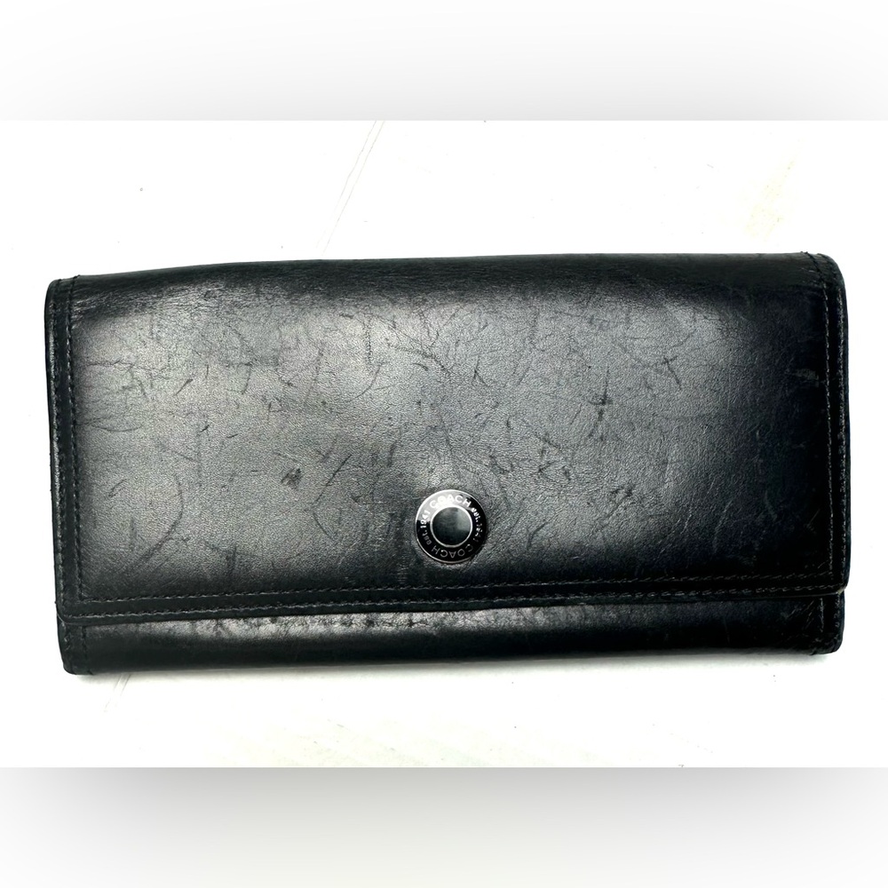 Coach Black Leather Long Wallet Purse Clutch Vintage Designer Preppy Snap‎